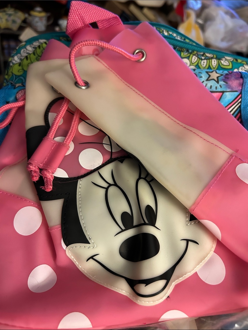 Disney Pink Minnie Mouse Drawstring Backpack Plastic/waterproof EUC